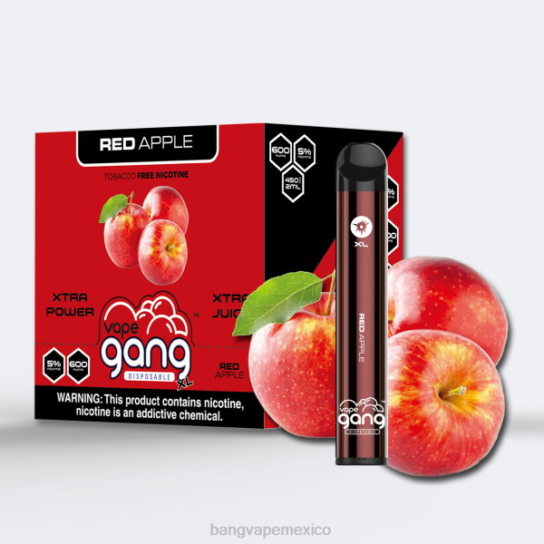 Bang Vape México - Vape Gang XL vaporizadores desechables 600 inhalaciones (caja de 10) Z0LZ73 manzana roja